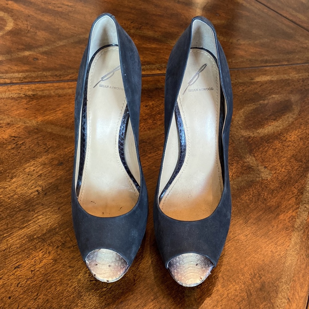 Brian Atwood “Florencio” Suede & Snakeskin Platform Heels - Picture 3 of 9